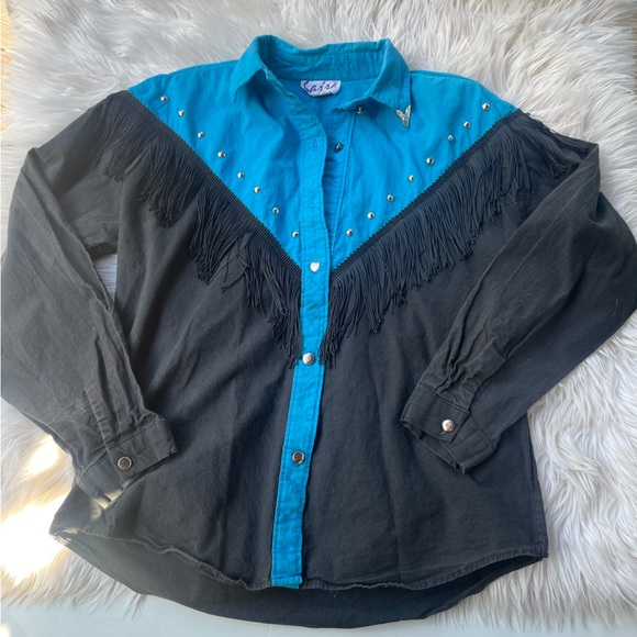 Vintage Sassa Western Frill Button Down Top - Size Large - Picture 4 of 11